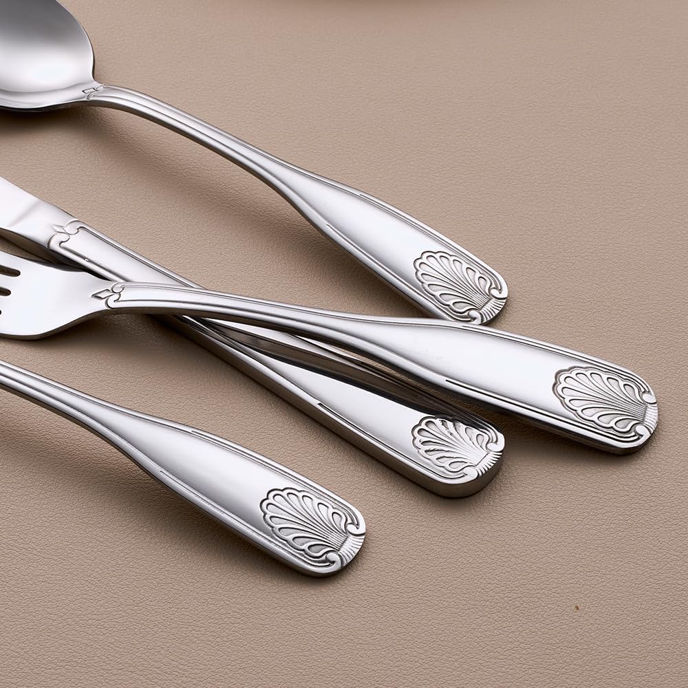 30-Piece Flatware Set, Stainless Steel Silverware Set for 6, Cutlery Set with Shell Pattern, Fork Spoon Knife Set, Dishwasher Safe