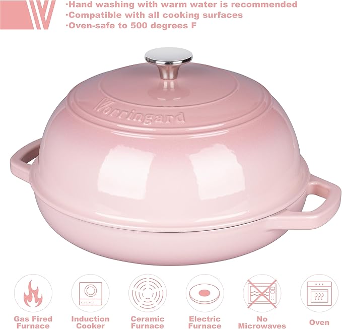 Enameled Cast Iron Dutch Oven Pot with Lid, Bread Oven for Sourdough Bread Baking, Dutch Ovens with Bread Proofing Basket& Baking Supplies Set, 6 Quart, Pink