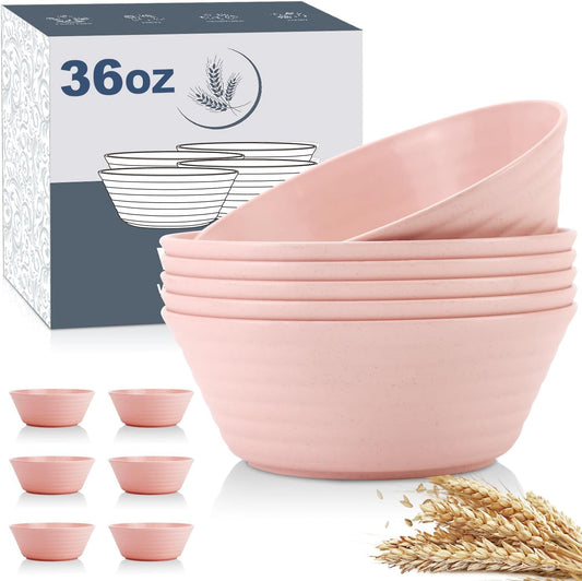 Wrova Wheat Straw Bowl Sets,6 PCS Unbreakable Cereal Bowl 36 OZ,Microwave and Dishwasher Safe Bowls,Kitchen Bowls BPA Free for Serving Soup,Oatmeal and Salad （Sakura）
