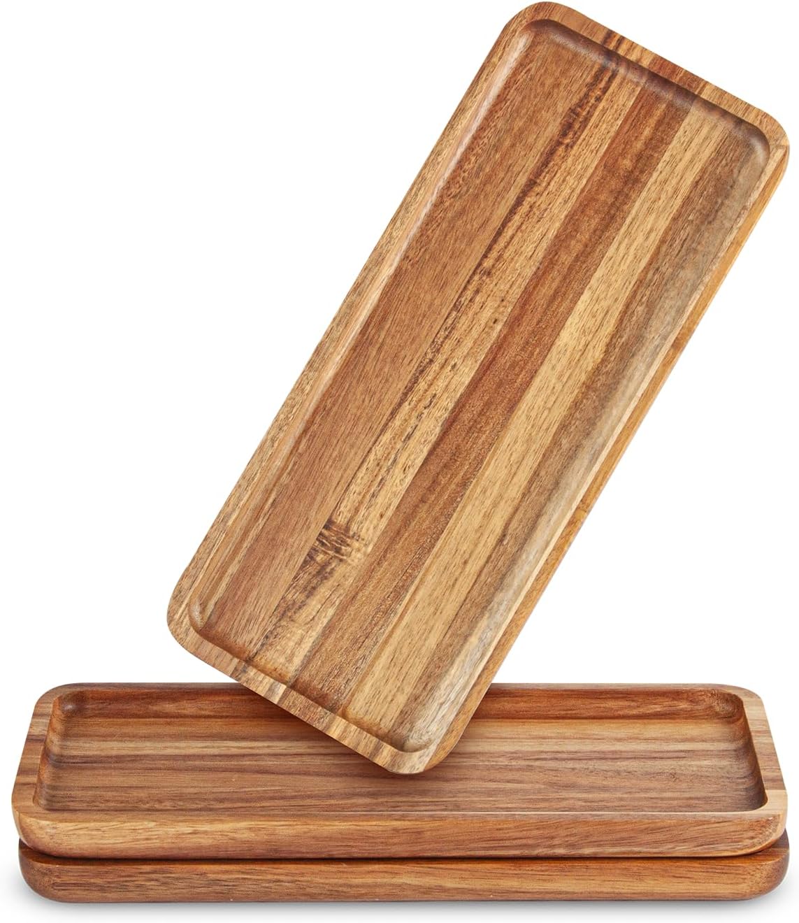 Anyvape Acacia Wood Serving Trays, Set of 3 Wooden Serving Platters for Home Decor, Food, Cheese, Fruit, Vegetables, Charcuterie, Appetizer Serving Tray(11.8 x 5.1 x 0.78 inches)