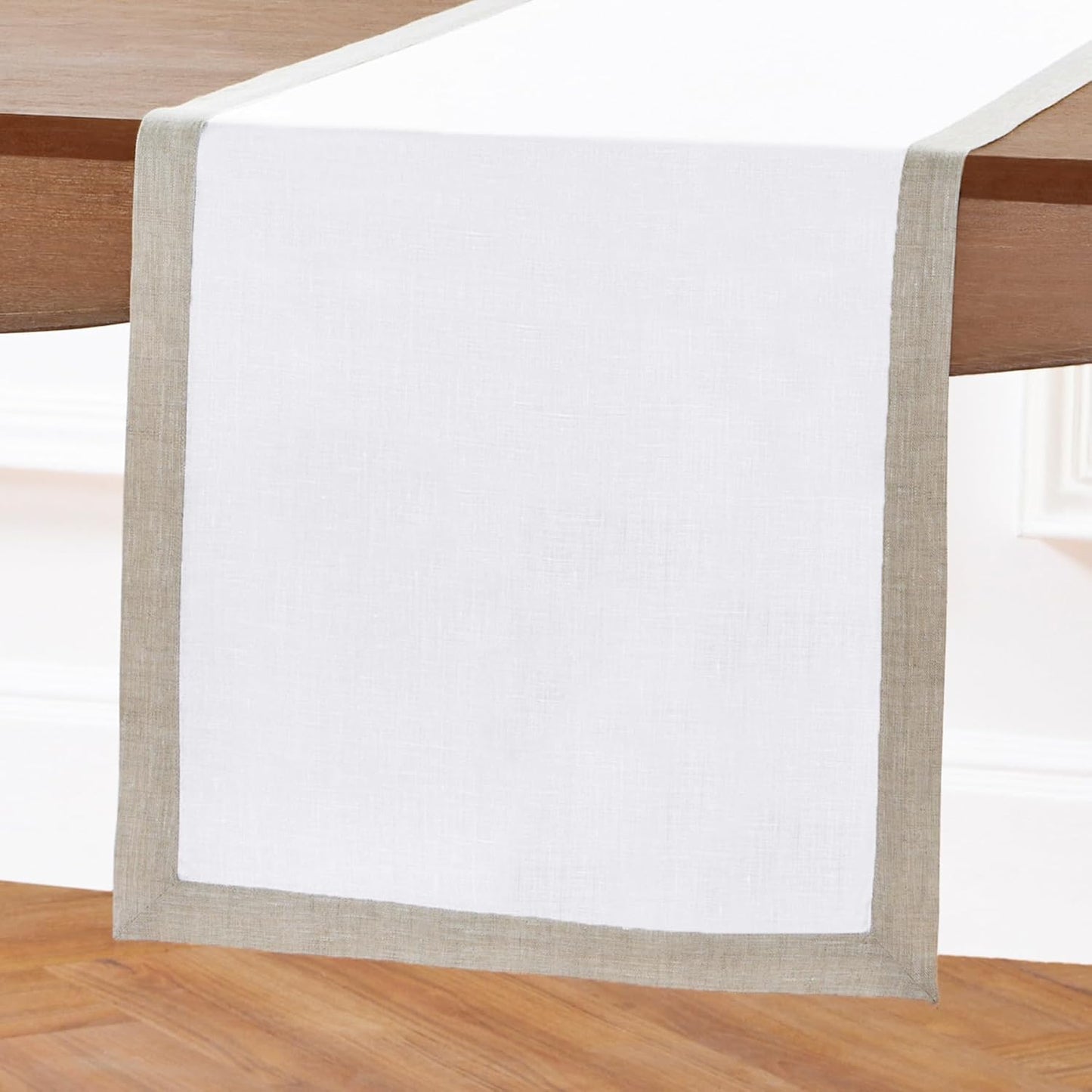Solino Home Linen Table Runner 120 Inches Long - 100% Pure Linen Light Natural and White Dining Table Runner 14 x 120 Inch for Fall, Autumn, Halloween, Thanksgiving - Classic