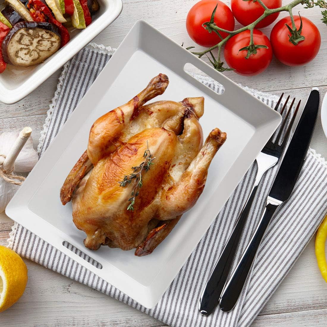 i BKGOO White Large Tray,Melamine Serving Tray with Handles, Set of 3 Rectangular Tray for Food Organizer,Breakfast, Lunch, Dinner 15.5 x 12.2 x 1.6 inch