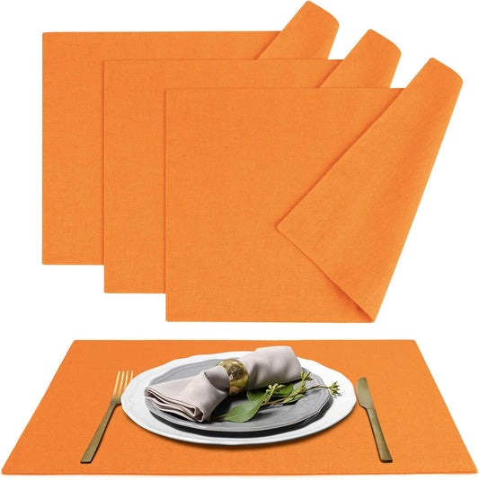 MANSPHIL Fall Orange Placemats Set of 4 Washable Fabric Table Mats Thick Faux Linen Place Mats Heat Resistant Double Layer Wrinkle Free Dining Kitchen Table Decor - 13x19 Inch Oeko Tex Placemat