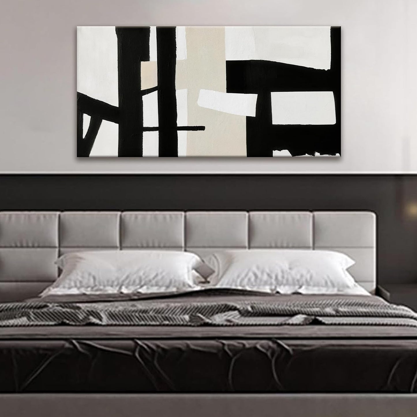 QSQ Canvas Art Wall Decor Black White Abstract Wall Art For Living Room Modern Canvas Prints Pictures Black And Grey White Wall Art For Bedroom Hotel Home Wall Decor 24 x 48 Inch