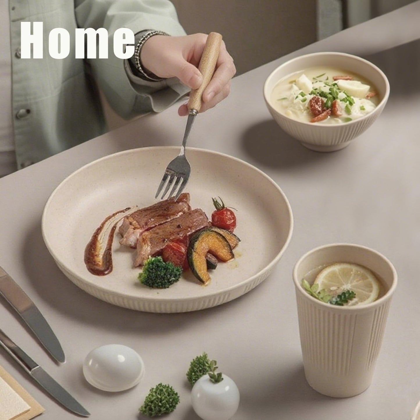 Wheat Straw Dinnerware Sets 24PCS -Set of 8, Reusable Plates and Bowls Set Dishwasher & Microwave Safe Cups Plates and Bowls Sets Shatterproof For Kitchen Outdoor Travel Camping