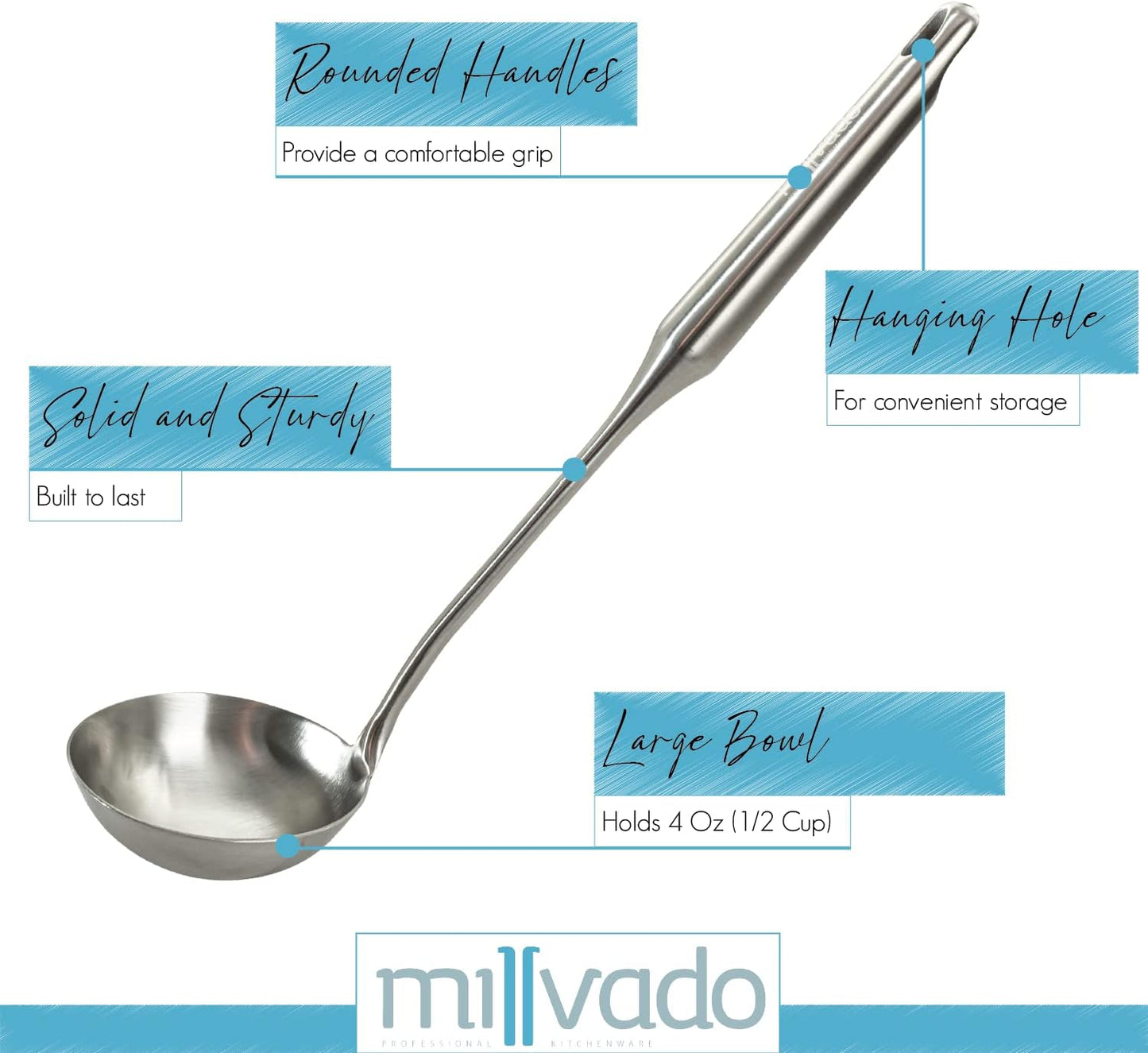Soup Ladle, Stainless Steel Ladle, 15" Ladles for Serving or Cooking, Dishwasher Safe, Heavy Duty Durable Metal, Kitchen Ladel