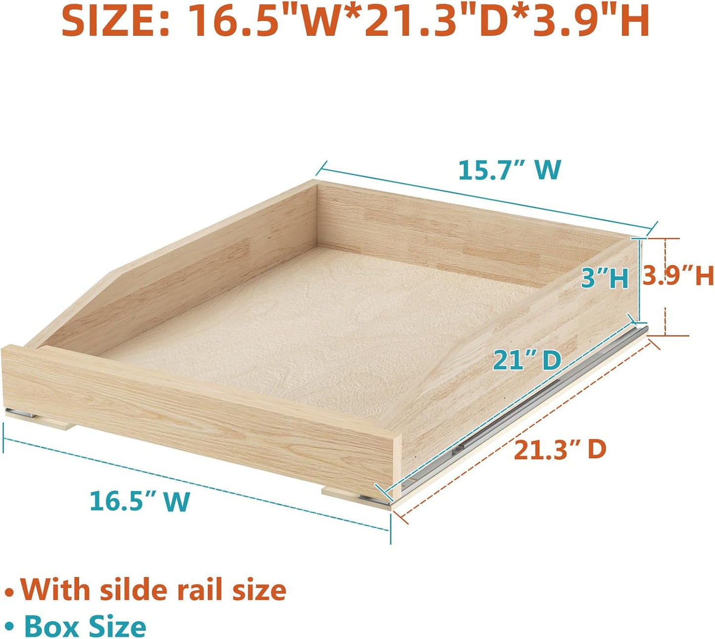 ROOMTEC Pull Out Cabinet Organizer with Soft Close, 16-1/2" W x 21" D, Pull Out Cabinet Drawer for Kitchen cabinets, Pull Out Cabinet Shelf, Finished, Bottom Assembly, 2PCS