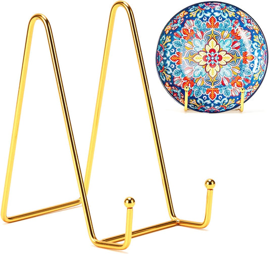 Kruodop 6 Inch Plate Stands for Display, 3 Pack Plate Holder Display Stand, Gold Metal Frame Easel Holder Stand for Pictures,Book, Photo, Decorative Plate