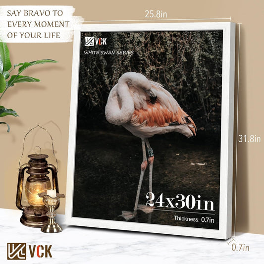 VCK 24x30 Poster Frame Set of 5 - White, Textured Exclusive Solid Wood Picture Frames with Polished Plexiglass, Wall Hanging
