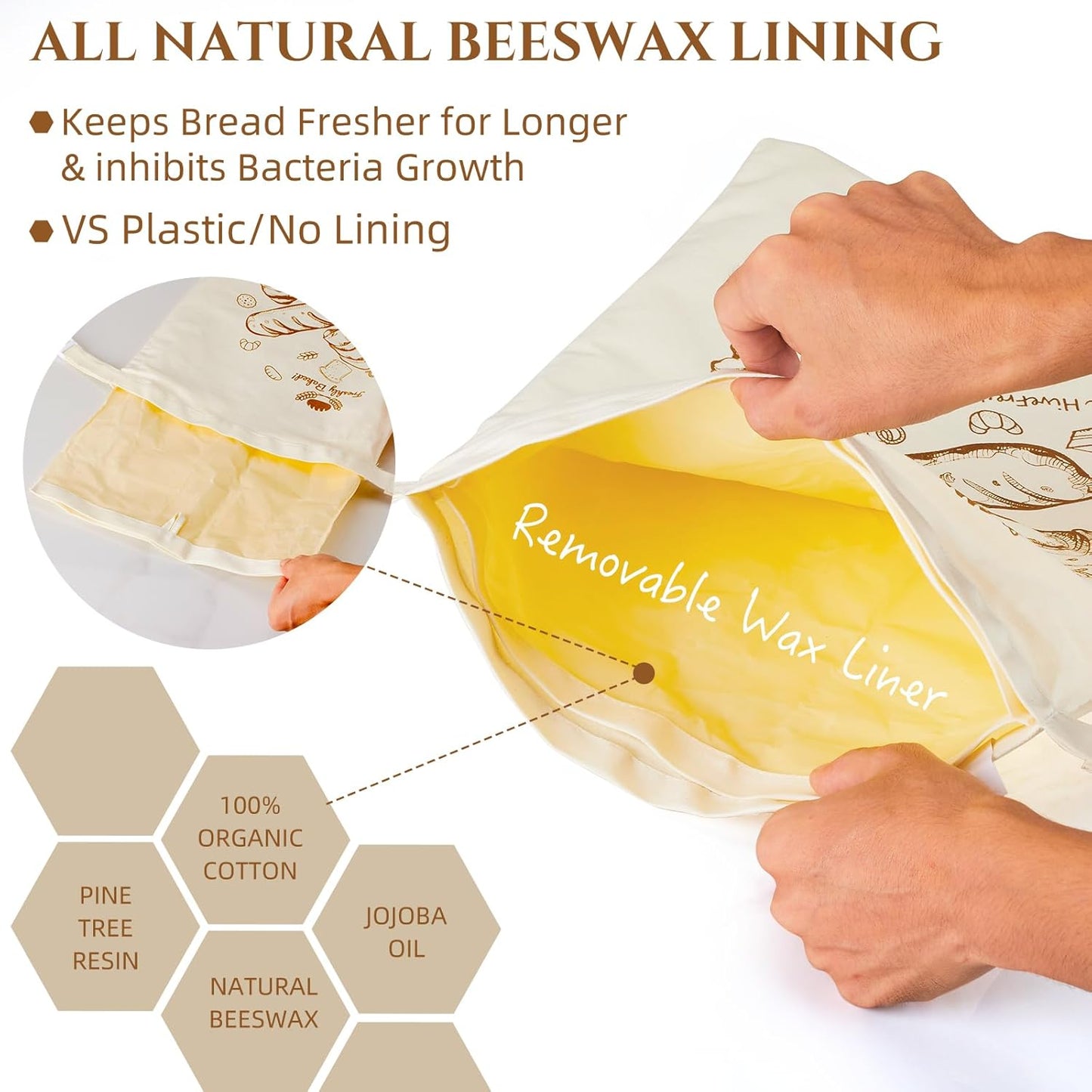 2 Pack Beeswax Bread Bags Reusable Sourdough - for Homemade Removable Wax Liner Large Washable Cotton Linen Food Storage, Plastic Free Eco Friendly Compostable, Bento & Camping Ready XL 17x13 Inch