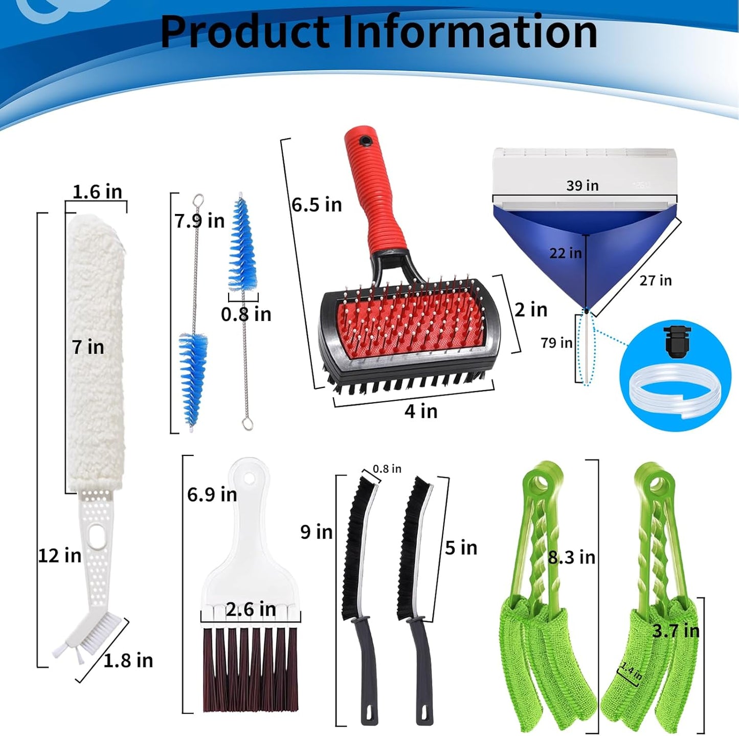 10 Pcs Split Air Conditioner Cleaning Kit with Waterproof Bag, HVAC Cleaning Tool Set for Home, Bathroom, Sink, Appliance, and Grout Cleaning