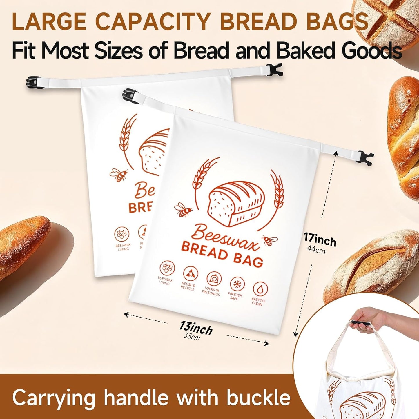 2 Packs Beeswax Bread Bags for Homemade Bread Sourdough, XL Linen Reusable Bread Bag for Homemade bread, Sourdough Bread Storage Bags to Keep Fresh - 17x13 Inch