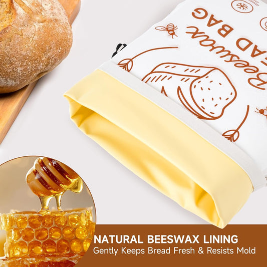 2 Packs Beeswax Bread Bags for Homemade Bread Sourdough, XL Linen Reusable Bread Bag for Homemade bread, Sourdough Bread Storage Bags to Keep Fresh - 17x13 Inch