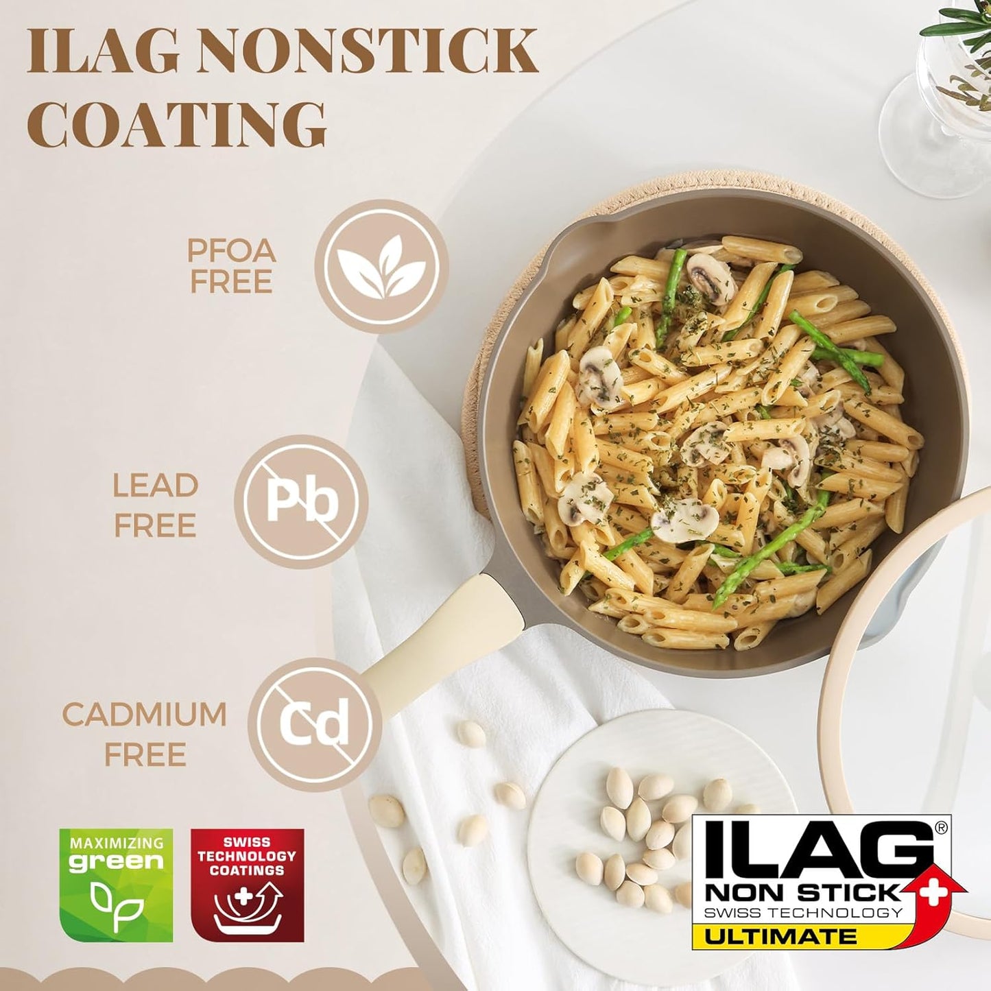 PRICUSIS Nonstick Frying Pan, 8/10/12 Inch Skillet with Stay Cool Handle, Stain/Scratch/Crack Proof, Induction Compatible & Oven Safe, Dishwasher Safe, PTFE & PFOA Free(10-Inch, Natural Linen)