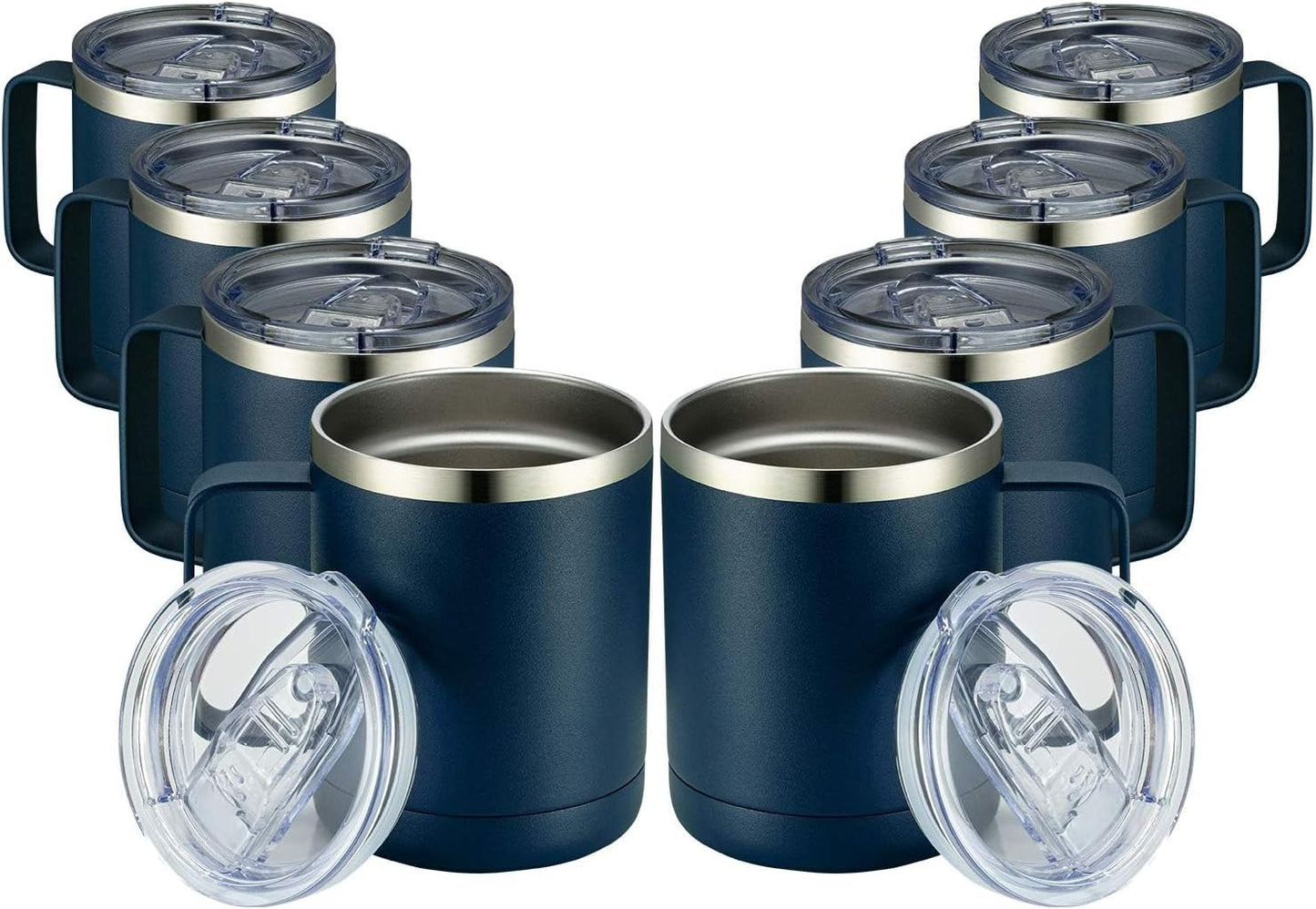 MEWAY 12oz Coffee Mug With Handle 8 Pack Bulk,Stainless Steel Insulated Travel Tumblers With Sliding Lid,Double Wall Vacuum Camping Cup for Hot & Cold Drinks Tea (Navy, 8)