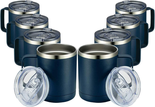 MEWAY 12oz Coffee Mug With Handle 8 Pack Bulk,Stainless Steel Insulated Travel Tumblers With Sliding Lid,Double Wall Vacuum Camping Cup for Hot & Cold Drinks Tea (Navy, 8)