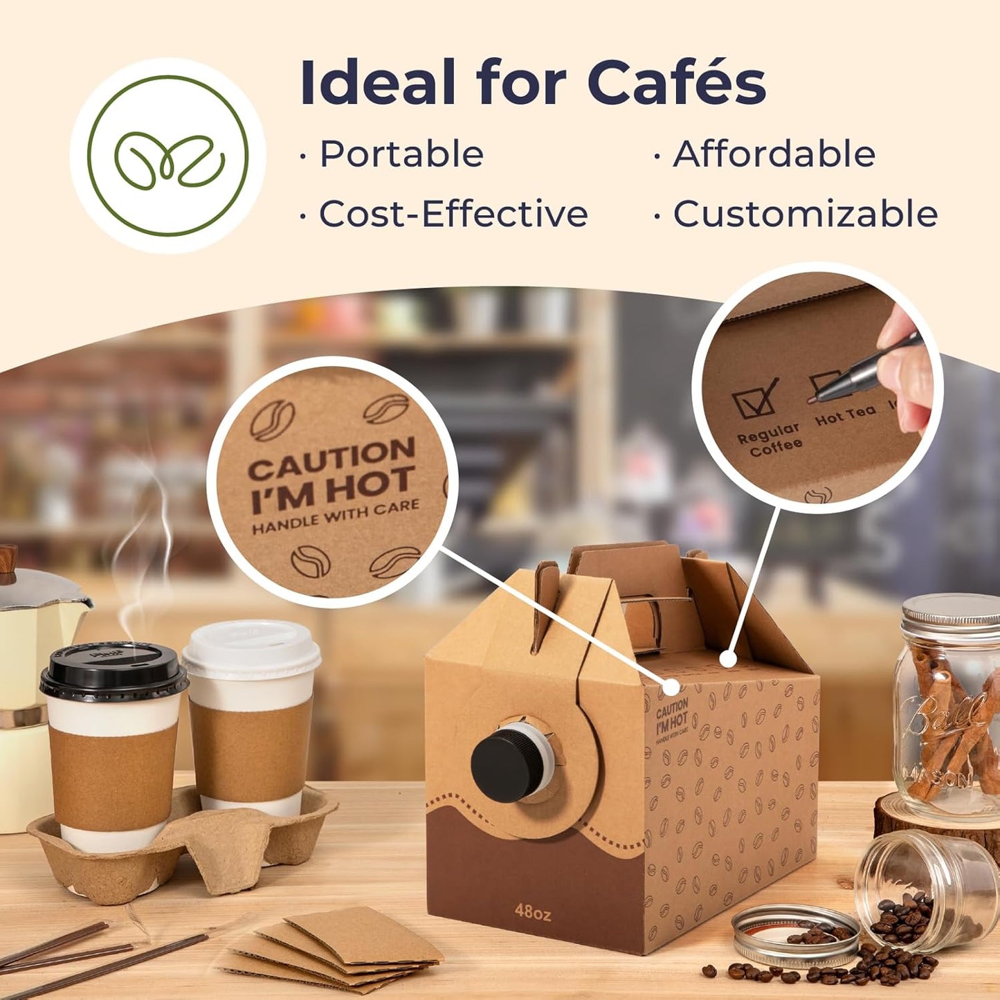 Fit Meal Prep 25 Pack 48 oz Disposable Coffee Dispensers with Handle, Insulated to Go Storage Containers, Portable Coffee Box Cold Hot Drink Dispenser Bulk for Party, Catering, Office, Take Out