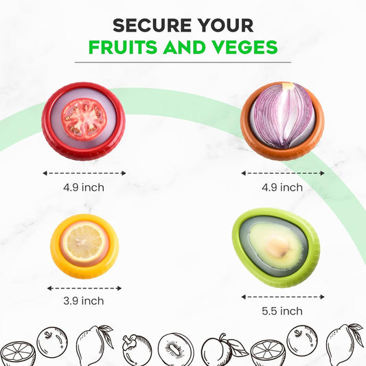 Silicone Avocado Saver - 4PCS Multi-Use Food Saver as Onion Saver & Lemon Saver, Avocado Keeper, Tomato Saver, and More - Anti-Oxidation + Reusable Fruit and Vegetable Storage Containers for Fridge