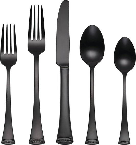 Lenox Portola Satin Black Piece Flatware Set, 20 Count, Metallic
