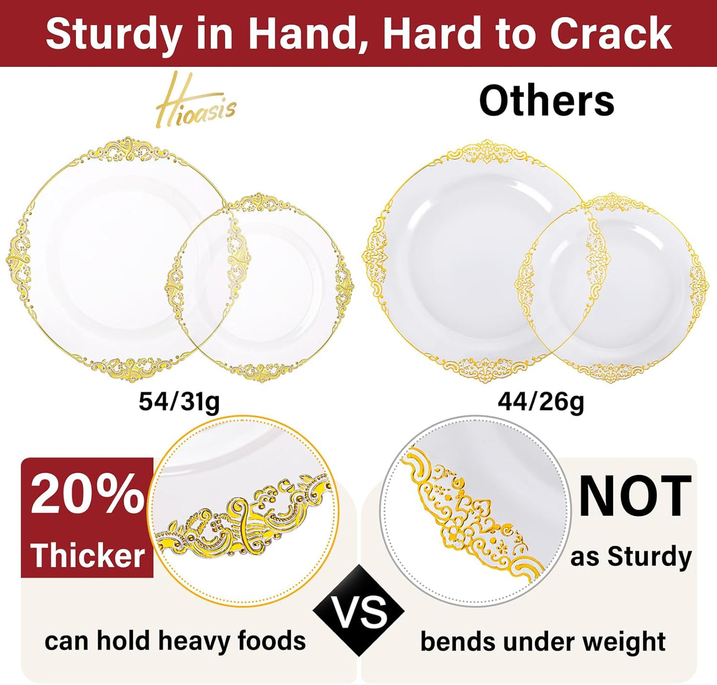 Hioasis 210pcs Clear and Gold Plastic Plates - Elegant Disposable Dinnerware Set Suitable for 30 Guests Include 10.25" Dinner & 7.5" Dessert Plates, Pre Rolled Silverware Set, Cups for Party & Wedding