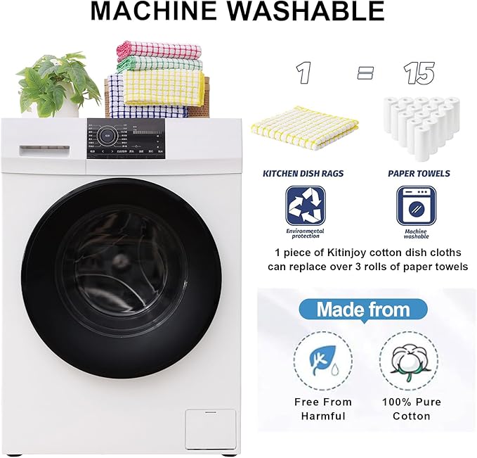 Kitinjoy Cotton 12 Pack Kitchen Towels and Dishcloths Sets, 16 x 25 Inch & 12 X 12 Inch Dish Towels Bulk, Super Soft and Absorbent Hand Towels for Kitchen Drying, Yellow