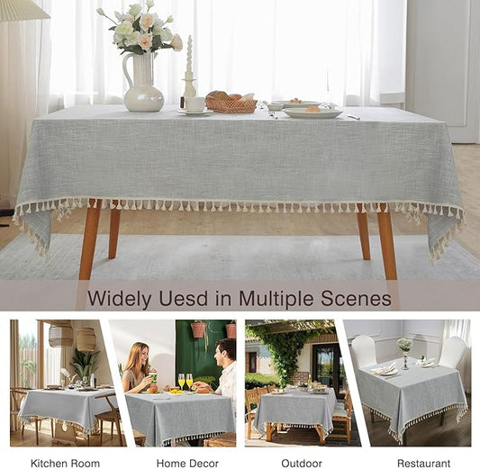 JIALE Textured Tablecloth, Heavy Duty Linen Style Farmhouse Table Cloth Rectangle Table, Wrinkle-Free Washable Waterproof Table Cover for Kitchen, Dining, Parties, 55"x55", Light Grey