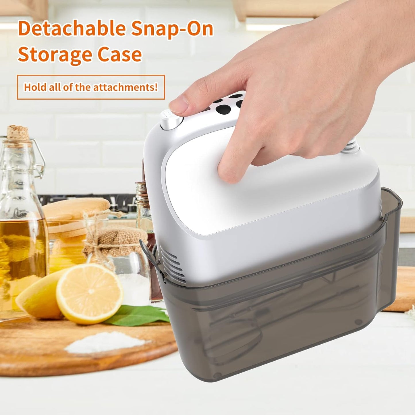 9-Speed Digital Hand Mixer Electric, 400W Powerful DC Motor, Baking Mixer Handheld with Snap-On Storage Case, 5 Stainless Steel Accessories, Flat Beaters, Dough Hooks, Whisk (Silvery & White)