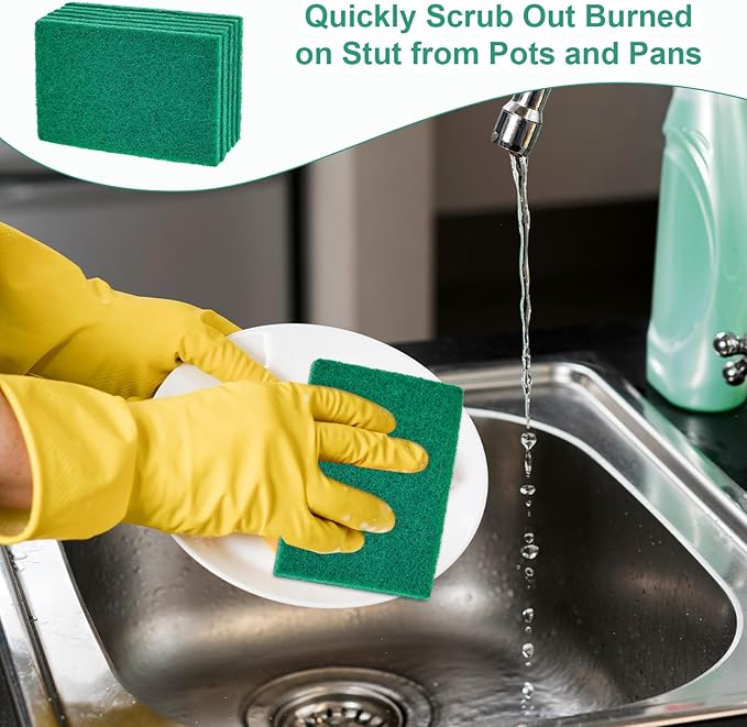 50pcs Heavy Duty Scouring Pads,4 x 6 x 0.35 Inches Green Reusable Household Scrubing Pad,Non-Scratch Thickening Cleaning Dishware Scrub Pads for Home Kitchen Utensils,Pots and Pans and Metal Grills
