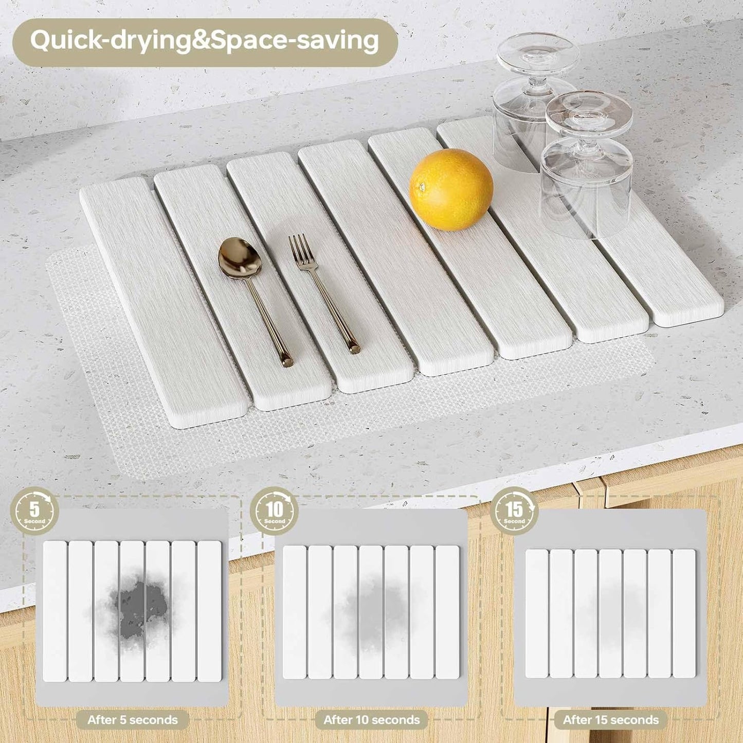 5 PCS 16" x 12" Stone Dish Drying Mat for Kitchen Counter, Quick Dry Stone Mat Diatomaceous Earth, Super Absorbent Drying rack for Dishes, Cups in Kitchen and Bathroom, Fits Any Countertop