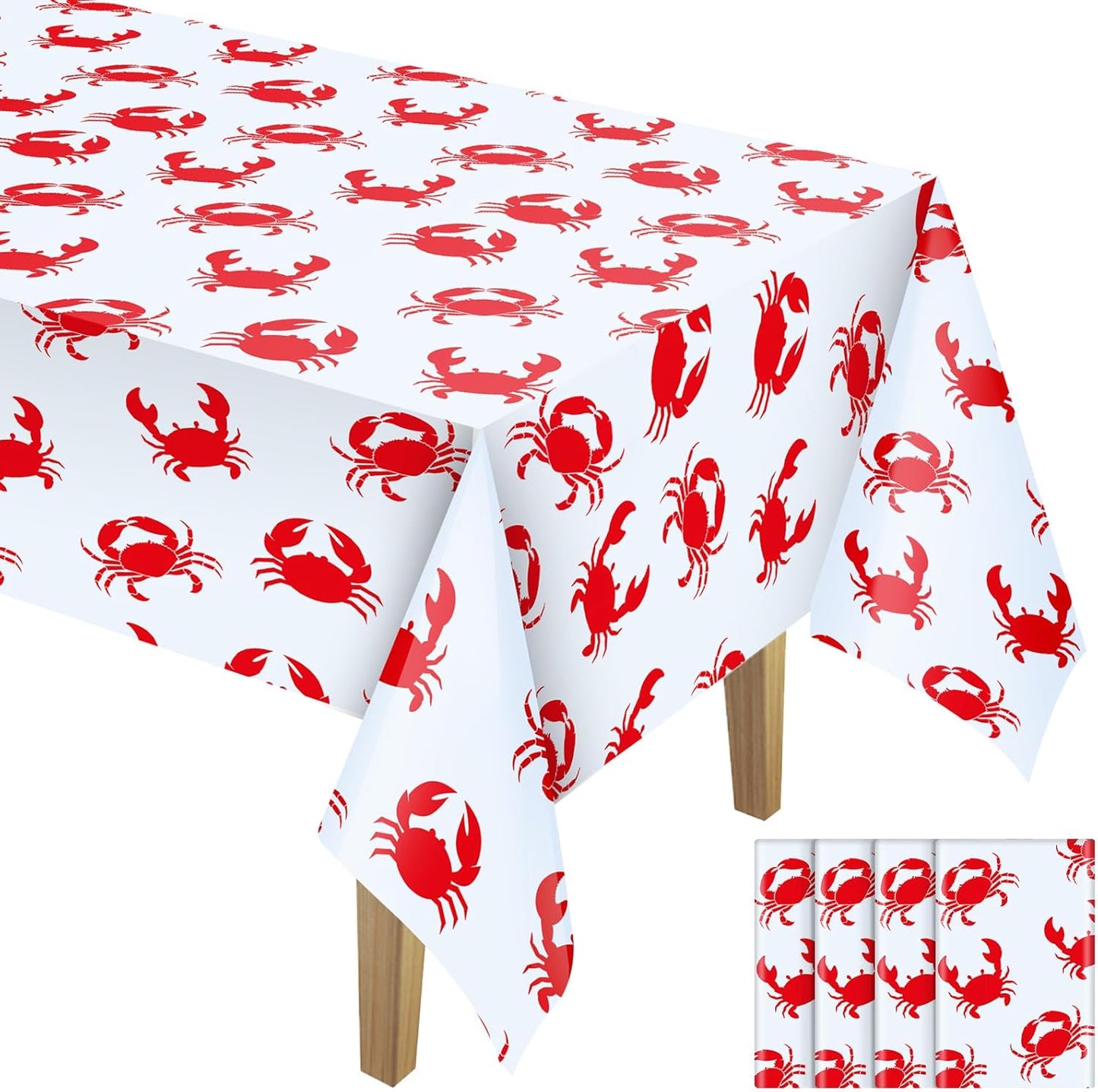 Juexica 4 Pcs 54 x 108 Inch Crab Boil Party Table Cloth Summer Seafood Party Supplies Plastic Crab Tablecover Decorations Rectangular for Sea Animals Dining Kitchen Centerpiece