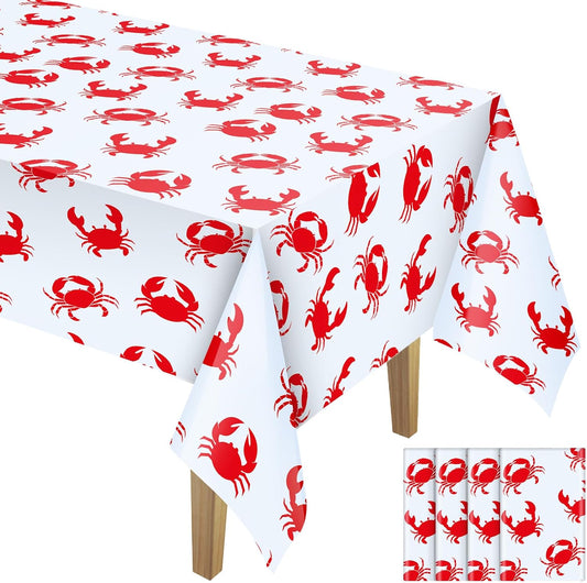 Juexica 4 Pcs 54 x 108 Inch Crab Boil Party Table Cloth Summer Seafood Party Supplies Plastic Crab Tablecover Decorations Rectangular for Sea Animals Dining Kitchen Centerpiece