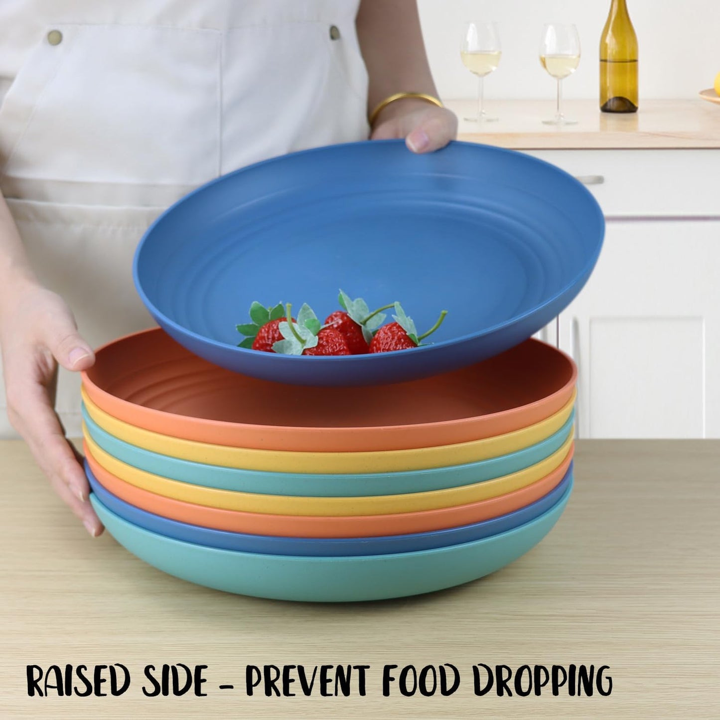 11 Inch Large Wheat Straw Plates 8 Pieces, Unbreakable Dinner Plates Reusable Plastic Plates Alternatives, Microwave Safe Plates for Kitchen, Plates Set of 8 (Multicolor)