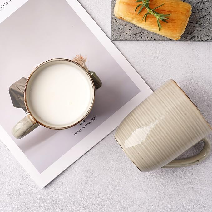 famiware Tempus Coffee Mugs Set of 4, 14 oz Coffee Cup Set, Stoneware Mugs with Handle for Coffee, Tea, Cocoa, Milk, Cappuccino, Microwave Safe - Castle Wall