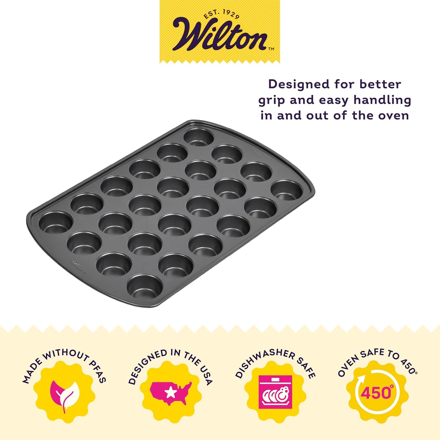 Wilton Gold Non-Stick 24-cup Muffin Pan, Stainless Steel Bakeware, Made without PFAs, 16 x 10 x 1 in., Packaging may Vary