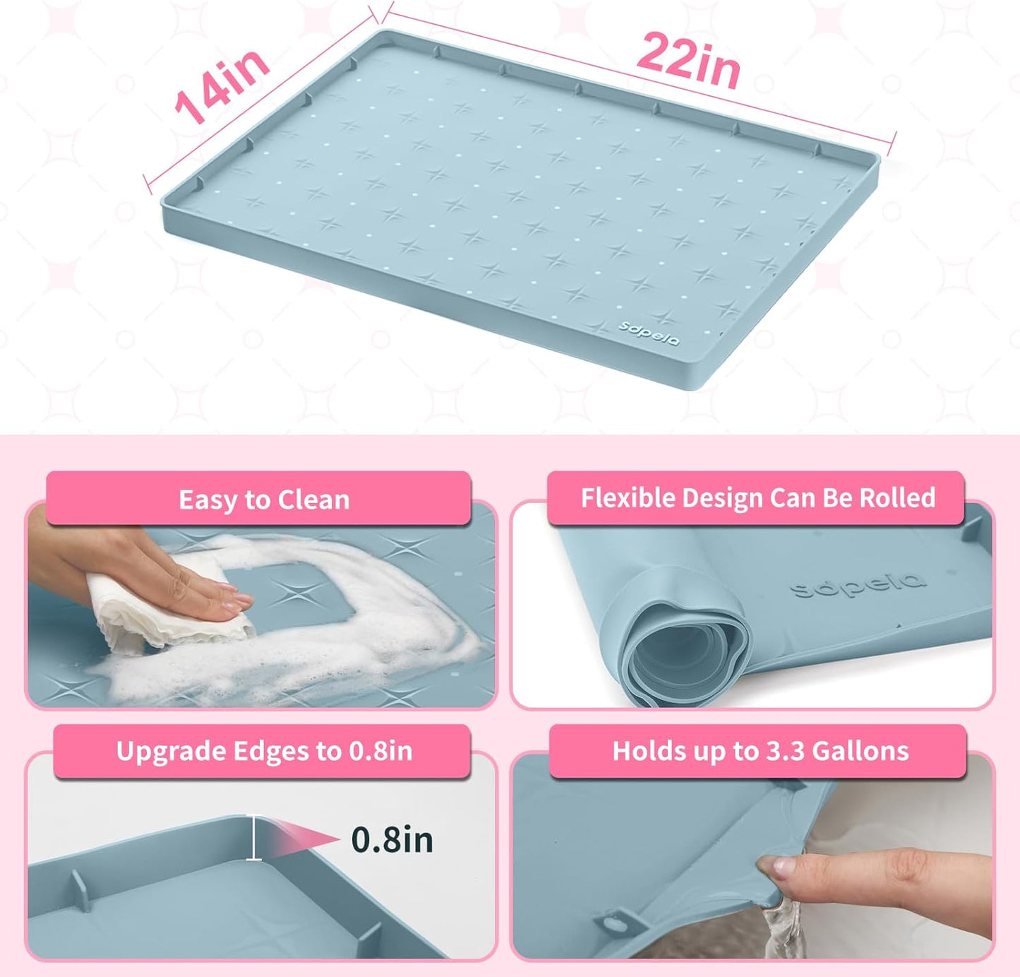 Sdpeia Under Sink Mat for [22" x 14"] Cabinet, Upgraded Silicone Waterproof Mat Kitchen Cabinet Liner Cabinet Protector Kitchen Organizers and Storage