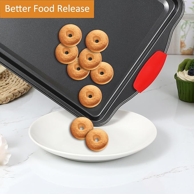 3-Piece Baking Pan Set - Nonstick Cookie Sheets with Silicone Handles, Carbon Steel Bakeware for Oven, Stackable Baking Trays Set - Home Kitchen Bakeware