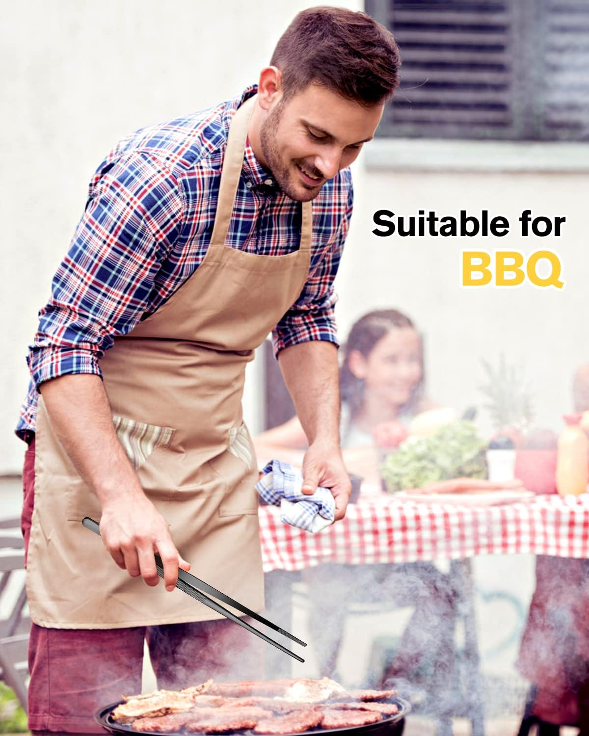 Fine Cooking Tweezers Set, Professional Stainless Steel Food Tongs, Kitchen Black Long Chef Tweezer for Cooking, Plating, Decorating and BBQ (BLACK, 12 inch)