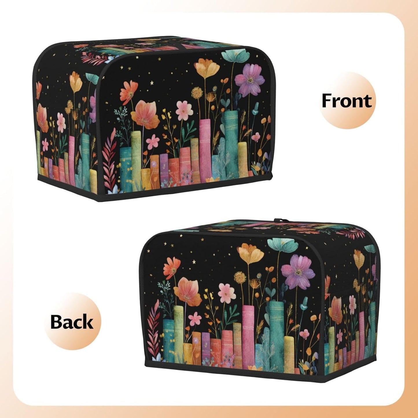 Toaster Cover 2 Slice Books Flower Botanical Kitchen Small Appliance Covers with Pockets Dust and Fingerprint Protection