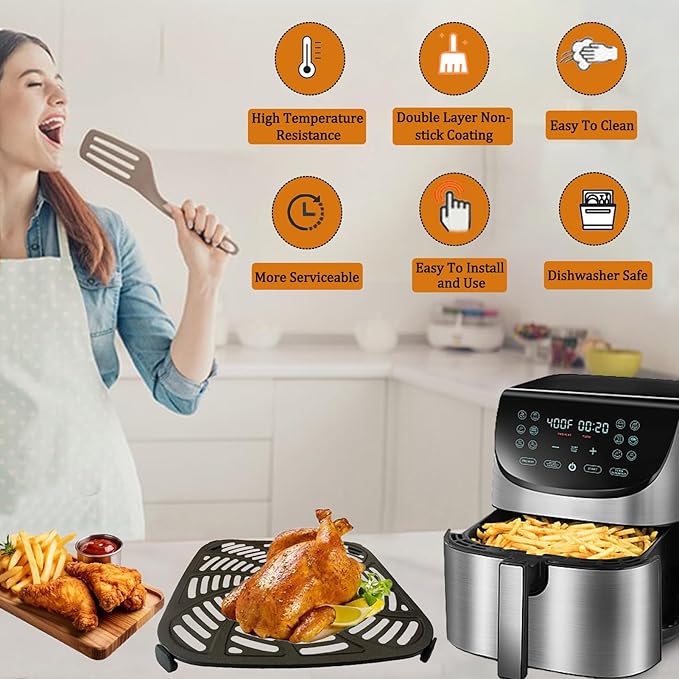 8QT Square Air Fryer Tray for Gourmia GAF856 Air Fryers, Premium Nonstick Air Fryer Grill Pan Rack Grill Crisper Plate Tray Insert Grate Grid Shelf for 8QT Gourmia Air Fryers, Dishwasher Safe