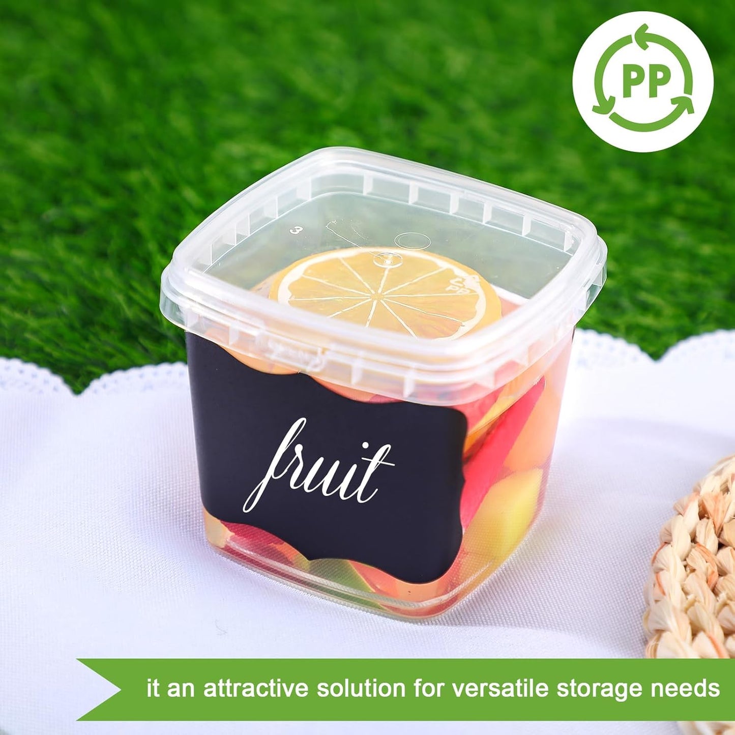 Jinei 50 Pcs Plastic Deli Containers with Lids Clear Square Food Storage Containers Stackable Airtight Square Container with Lids with 9 Labels and Marker for Kitchen Storage Meal Take out (8 oz)