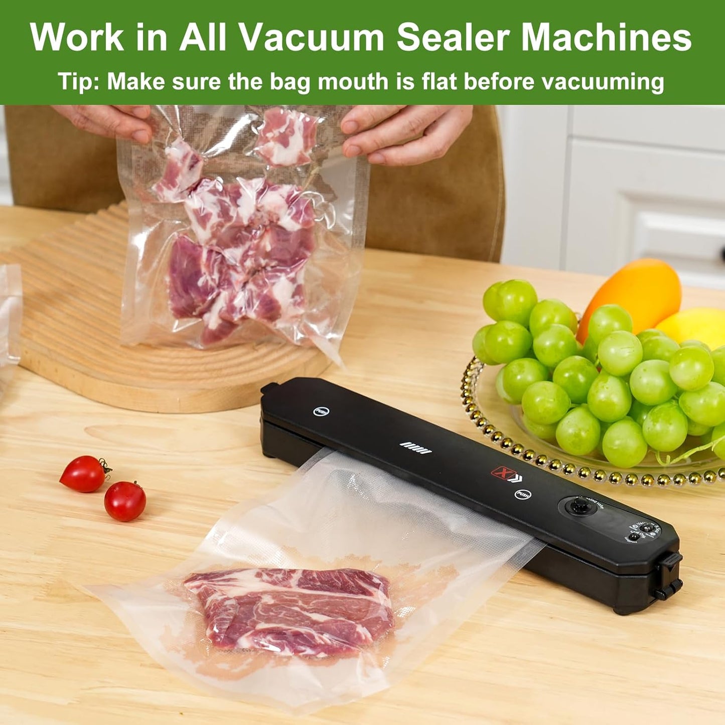 Moretoes 300pcs Vacuum Sealer Bags, 150pcs Quart 8" x 12" and 150pcs Pint 6" x 10", BPA Free, Pre-cut Commercial Grade Vac Bags for Food Storage, Meal Prep or Sous Vide