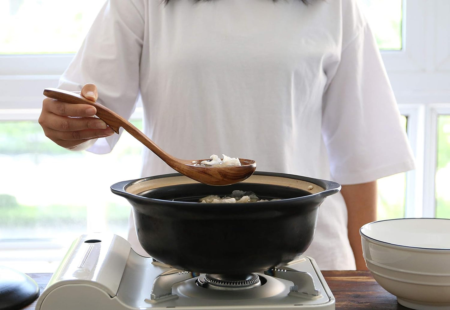 Wooden Spoons for Cooking, 3Pcs Wooden Ladle for Soup, Non-Stick Wooden Spoon, Natural Teak Wood Cooking Spoons, Kitchen Utensils set