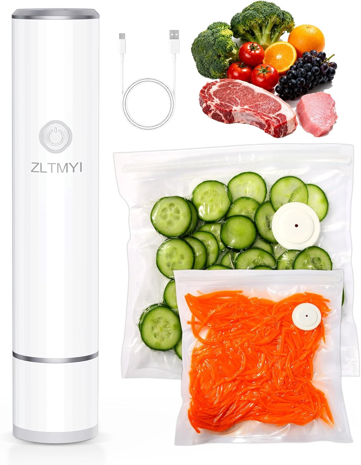 Handheld Vacuum Sealer for Food, Compact Portable Food Saver Pump with 20 BPA‑Free Reusable Vacuum Bags Type-C Rechargeable, Ideal for Sous Vide, Meal Prep, Leftovers & Freezer Storage