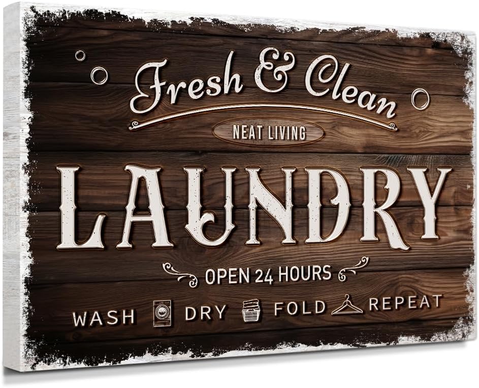IPIC - Laundry Room Decor, Large Rustic Wall Art Print on Acid-Free Cotton Canvas for Family Laundry Room, Rustic Farmhouse Style Wall Decor for Home, Made in USA