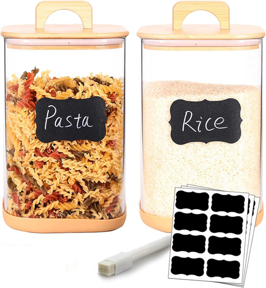 2 Pack 135 oz Glass Food Storage Containers, 1 Gallon Glass Flour and Sugar Containers with Airtight Lids, Large Flour Container for Sugar, Ground Coffee, Rice and Dry Food