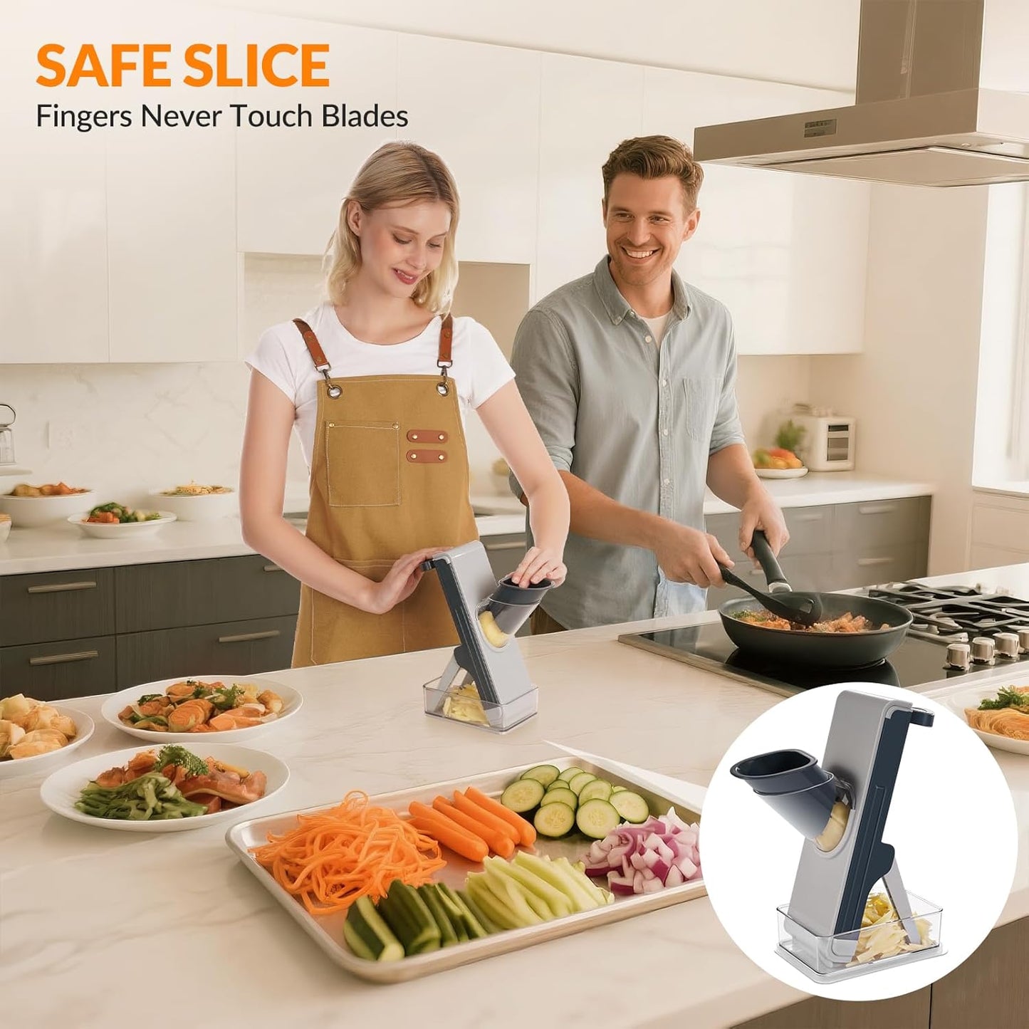 Safe mandoline slicer for kitchen, FEICO multifunctional vegetable cutter mandolin chopper for vegetable veggie potato