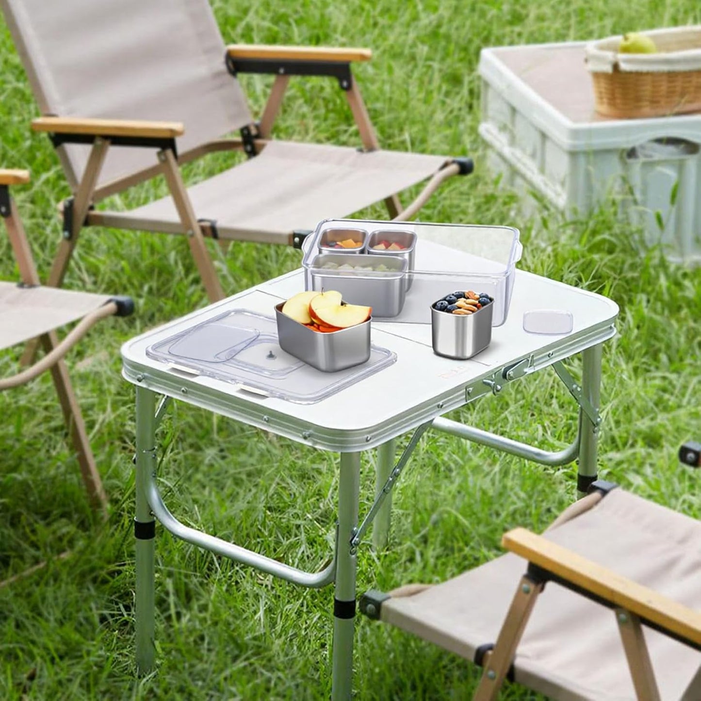 Stainless Steel Snack Containers with Lids, 6 Compartment Snacklebox, Portable Serving Snack Tray with Lid & Snack Organizer for Fruits, Nuts, Candy