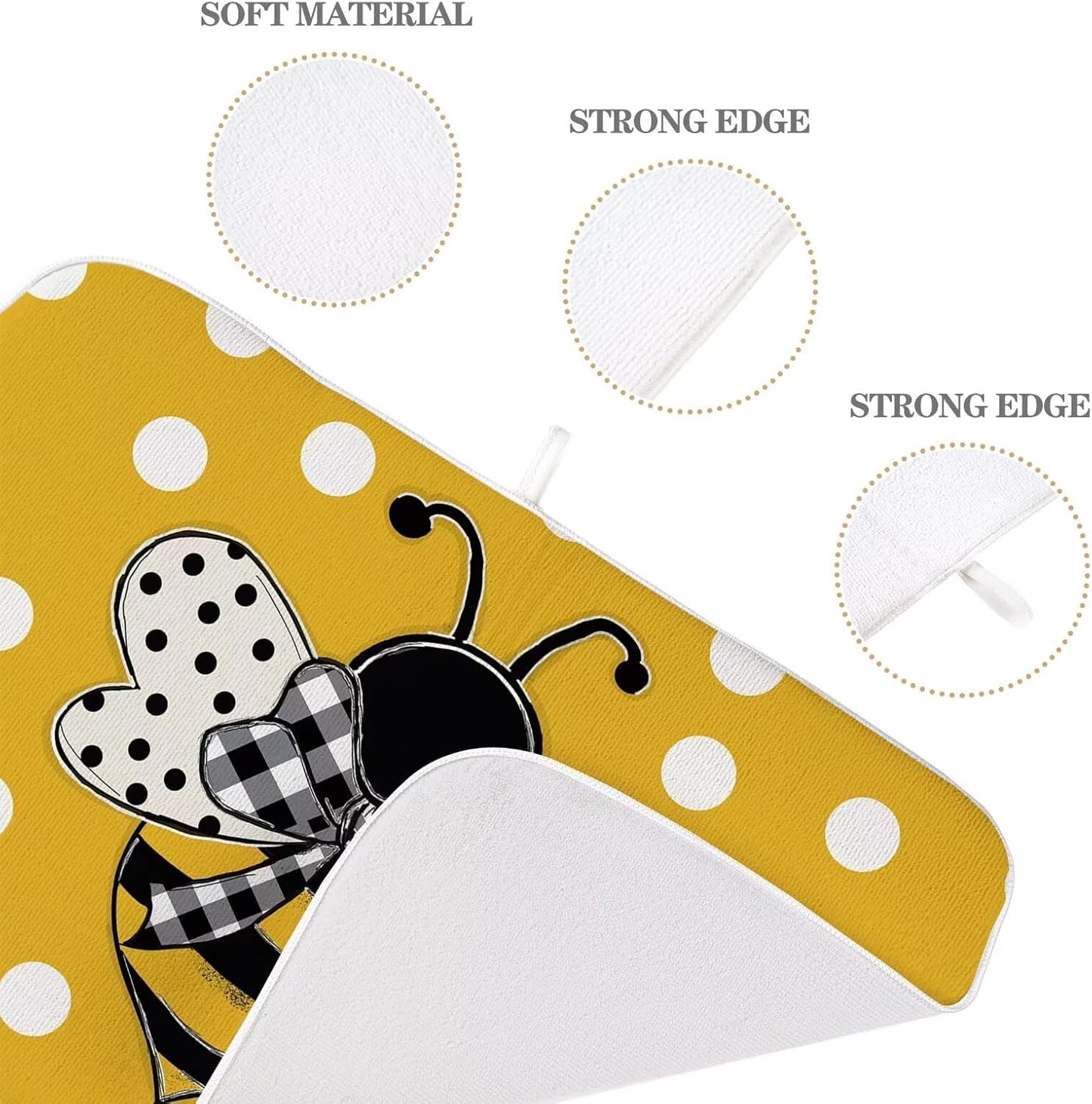 Summer Dish Drying Mat 18 x 24 inch Yellow Bumble bee Polka Dots Decorative Drying Mats Microfiber Absorbent Dish Washable Draining Mat for Kitchen Counter Decor