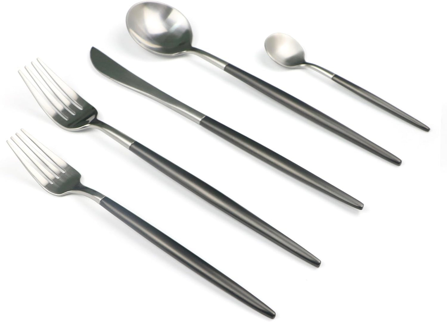 Customized 20-Piece 18/10 Stainless Steel Flatware Set, Serive for 4, With Fork Spoons Knife Teaspoon Dessert Fork for Home Kitchen Restaurant Hotel (Black + Silver)