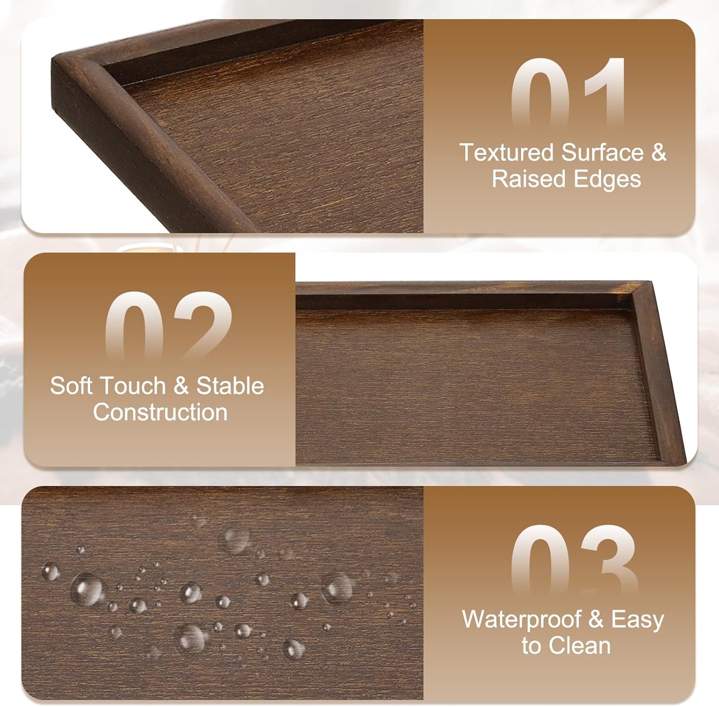 Wooden Serving Tray Square Wood Serving Tray Decorative Platter, 9.5x9.5 Inch Fit for Home Decor Kitchen Coffee Table Candle Holder, (Brown)
